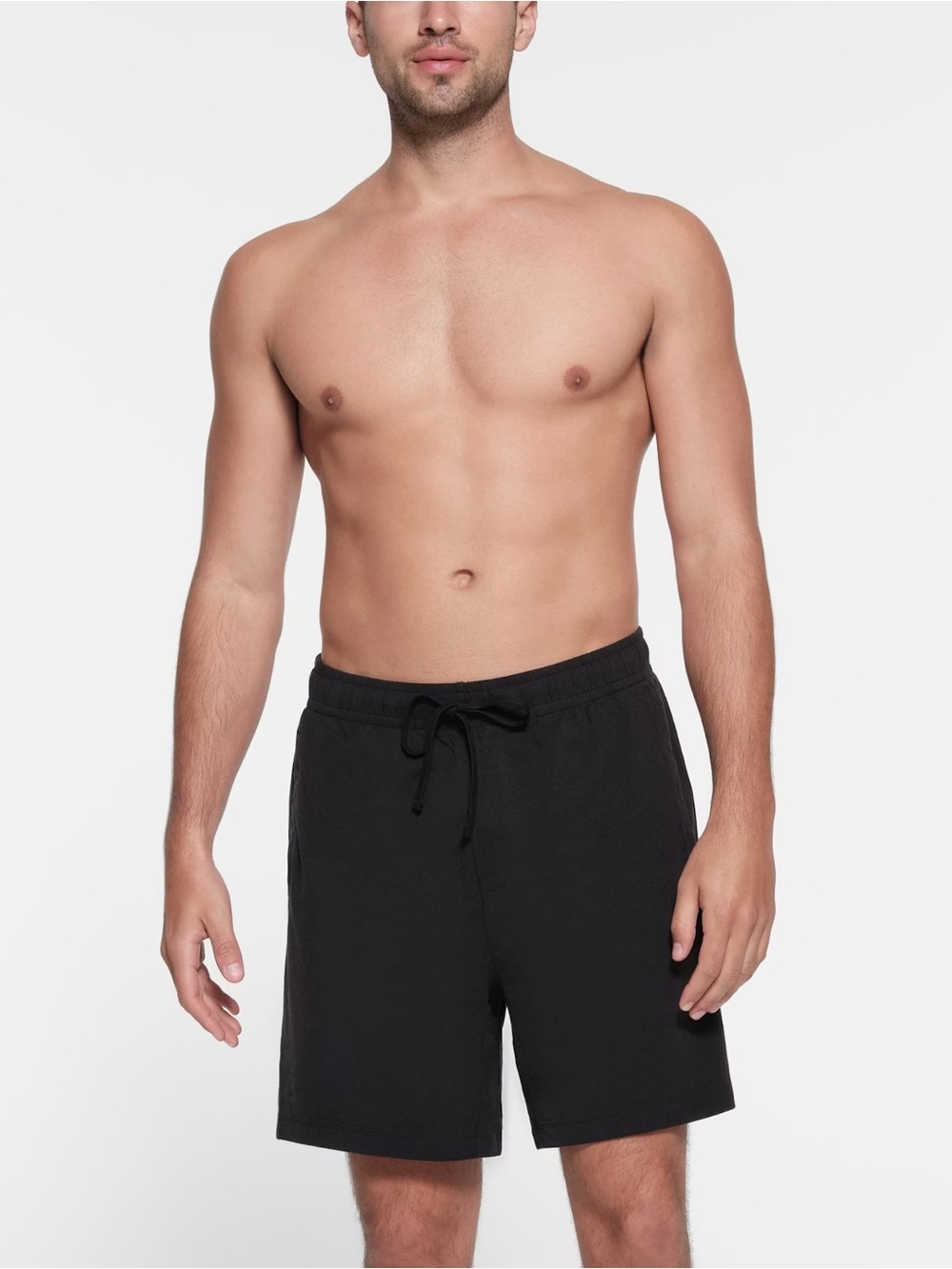 SKIMS Jersey Lounge Mens Relaxed Drawstring Pocket Shorts Obsidian